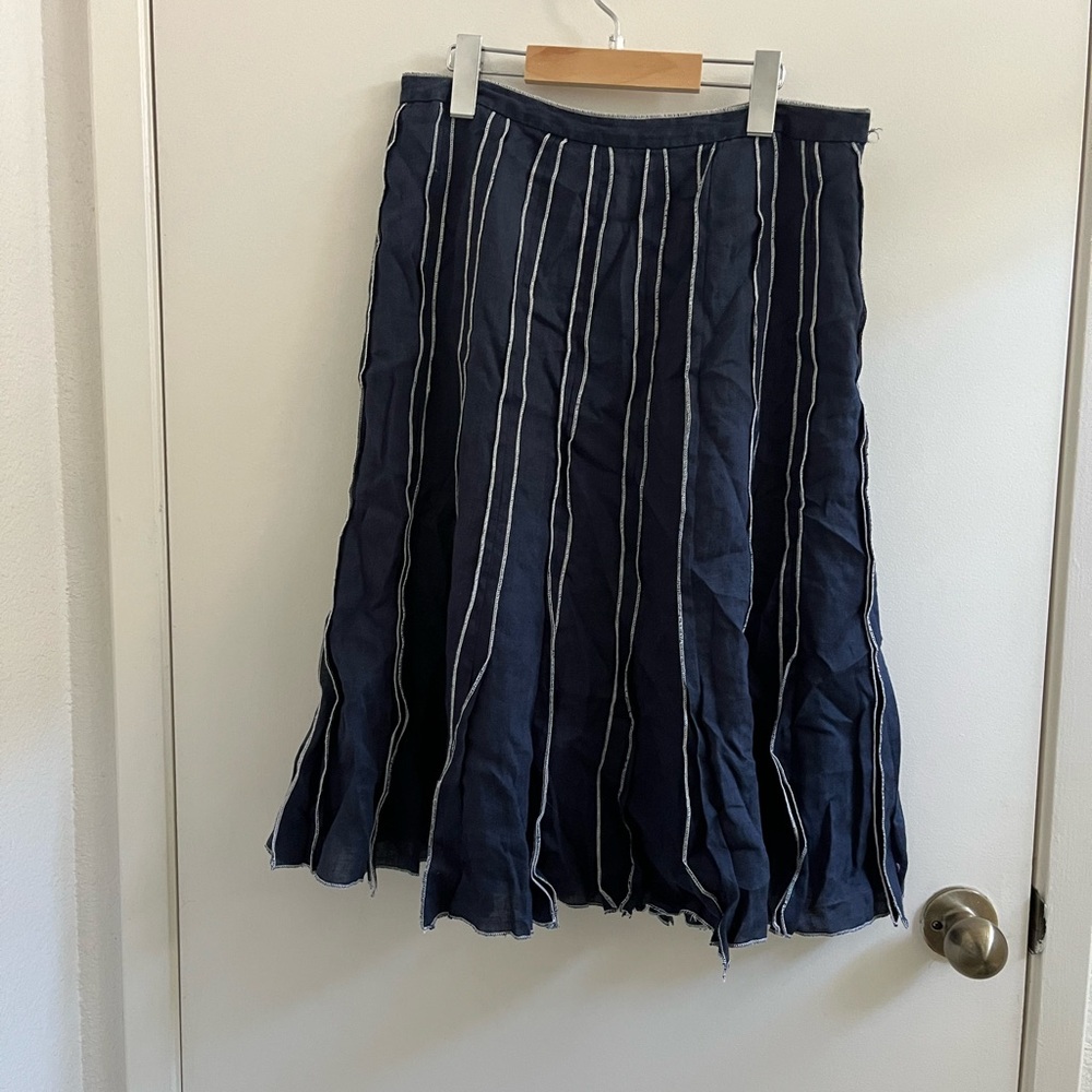 Carole Little Navy and White Striped Midi Skirt